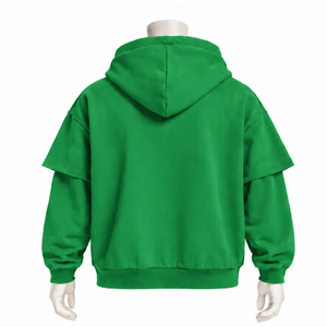Sudadera con capucha verde de doble capa, oversize, con mangas superpuestas, estilo streetwear, casual, de moda, de tejido grueso, personalizada - Product Image 2
