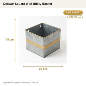 Handmade Galvanized Iron Square Wall <b>Basket</b> 26 cm Zinc Gilt Brass Deewar Format Home Decor - Product Image 4