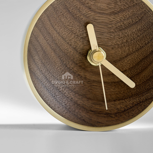 Modern Walnut Wood & Brass Table <b>Clock</b> – Handmade Silent Desk <b>Clock</b> for Living Room Office Decor - Product Image 4