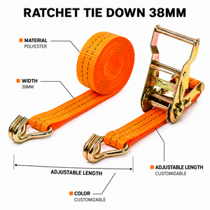 Industrial Grade Ratchet Tie Down Strap Polyester 38mm 2000kg Abrasion Resistant Truck <b>Cargo</b> Lashing OEM ODM Service - Product Image 4