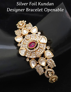 Bracelet en argent plaqué or, design Kundan, ouvrable, magnifique design, parfait pour les mariages, convient aux tenues ethniques et occidentales. - Product Image 2