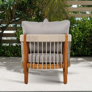 Sillón de Exterior Moderno de Madera de Acacia con Respaldo Curvo y Detalles de Cuerda Tejida a Mano, Silla Impermeable para Jardín y Piscina - Product Image 4
