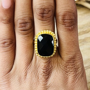 Latest Design Black Onyx Gemstone <b>Ring</b> Boho Brass 18K Gold Plated Beaded Handmade <b>Statement</b> <b>Ring</b> for Women - Product Image 4