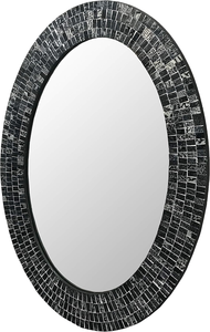 Espejo Ovalado de Mosaico Negro y Plateado Hecho a Mano con Marco de Azulejos de Vidrio Texturizado, Espejo Decorativo Elegante para un Toque Moderno - Product Image 5