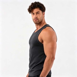 Camiseta sin mangas de punto con cuello redondo de color sólido para hombre, de secado rápido, para fitness, entrenamiento, estilo deportivo informal, gris - Product Image 5
