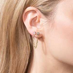 4 cm Multiple Piercing Link <b>Dangle</b> Attachment Double Studs Ear Cuff Dainty Component Wholesale 14K Gold <b>Earrings</b> Chain Connector - Product Image 2