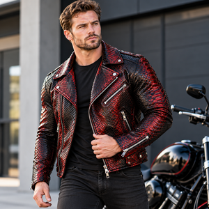 Blouson Bomber en Cuir Python à Carreaux, Veste Moto Respirante d'Été à Capuche Décontractée avec Fermeture Éclair et Doublure en Polyester pour Garçons - Product Image 2