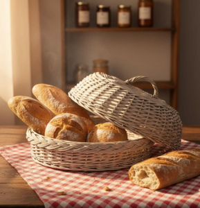 Panier à thé et à pain en rotin, cannage, osier, bambou, tressé, ovale, rond, indien, pour table, fruits, café et repas - Product Image 1
