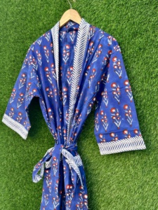 Bata Kimono de Algodón Hecha a Mano para Mujer con Cuello en V, Manga Larga, Cinturón, Cómoda, Suave, Lavable a Máquina, para Verano - Product Image 2