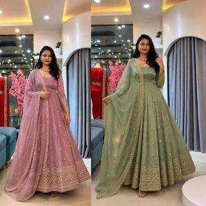 Luxury Crunchy Silk Embroidered <b>Sequin</b> Work Gown Set with <b>Pant</b> and Dupatta for Women Festive Party Wear Wedding Ethnic Outfit - Product Image 4