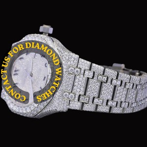 Latest Design Arabic Numerals Glass Round Dial White Dial Moissanite Diamond Unique Features Sterling Silver Hip Hop Watch - Product Image 4