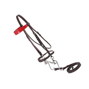 บังเหียนม้าหนังพร้อมสายรัดจมูกสีแดงและบิตโลหะสำหรับขี่ม้า - Product Image 5