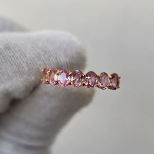 Bague Demi-Éternité Saphir Rose Coupe Ovale Qualité Supérieure Argent Sterling 925 Plaqué Or 14K Bijou de Fiançailles - Product Image 1