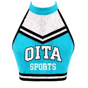 Haut court de cheerleading sans manches turquoise, blanc et noir pour femmes et filles – Tenue de performance athlétique pour équipes sportives - Product Image 1