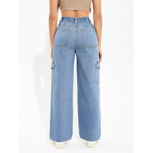 Jean cargo en denim bleu glace pour femme, style vintage, respirant, 6 poches, mode urbaine, écologique, 100 % coton, taille 26-40 - Product Image 2