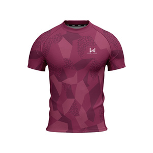Camiseta Deportiva de Compresión para Hombre, Cuello Redondo, Manga Corta, Estampado Geométrico, Secado Rápido, 100% Poliéster, para Todas las Temporadas, Yoga - Product Image 1
