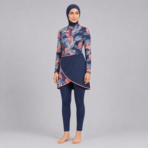 High Quality Women Floral Print Burkinis High Neck Long Sleeve Full Coverage Swimwear With Asymmetric Design Swim <b>Burkini</b> Set - Product Image 1