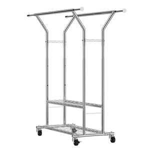 Appendiabiti su Ruote Regolabile in Altezza con 2 Aste Appendiabiti e 2 Ripiani Portaoggetti, Capacità di Carico 120 kg, per Uso Esterno - Product Image 6
