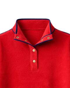 Sweat-shirt rouge surdimensionné en polaire pour femme avec col à boutons, poche kangourou, liseré contrastant, épais, décontracté pour l'hiver - Product Image 5