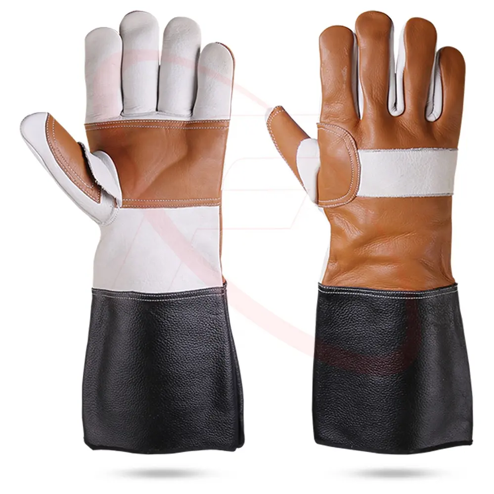 Hohe Festigkeit Erhöhung der Haltbarkeit ausgezeichnete Abriebfestigkeit Nähte flammenbeständig Bandschweißen Handschuhe Oberkörnige Lederhandschuh