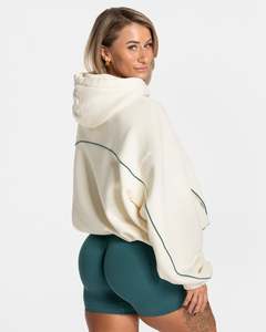 Survêtement oversize crème personnalisé pour femme avec détails contrastants – Sweat à capuche décontracté oversize doux avec passepoil pour femme - Product Image 5