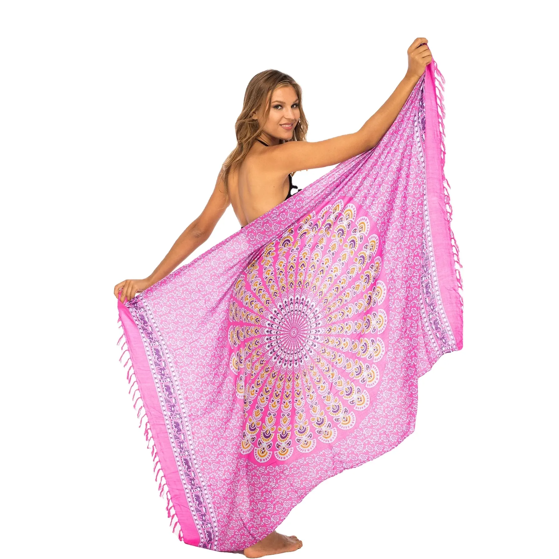 Meilleures ventes de serviettes de plage en coton au design doux et confortable pour femmes, Serviette de plage sarong imprimée avec logo personnalisé