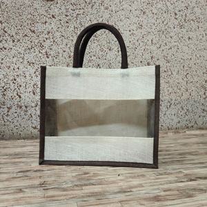 Popular Beautiful Customized Jute Tote Bag High Quality Strong Jute Gift Bag with window Simple Jute Tote Bag with <b>Wrapped</b> Edge - Product Image 1