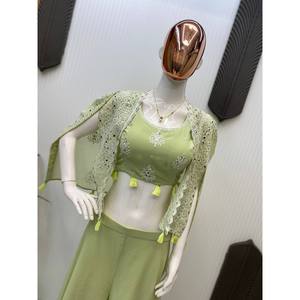 Ensemble de vêtements de soirée trois pièces pour femmes tendance Blouse Plazzo Shrug - Product Image 5
