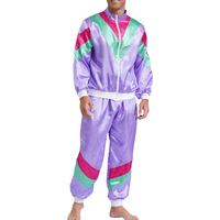 Conjunto Deportivo Estilo Y2K para Hombre, Bloques de Color Morado, Rosa y Verde, Manga Larga, Cuello Alto, Cierre de Cremallera, Ropa de Primavera