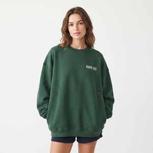 เสื้อสเวตเชิ้ตสีเขียวเข้มทรงโอเวอร์ไซส์ สไตล์สตรีท สำหรับผู้หญิง คอวี แขนเสื้อแบบดรอปไหล่ ปักลาย - Product Image 1