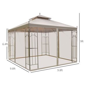 Gazebo da Giardino Moderno 10x10 in Acciaio con Tettoia Marrone Impermeabile, Tende in Rete di Ferro e Ripiani per Arredamento Esterno - Product Image 3