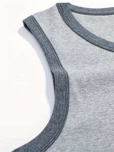 Men's Gray Sleeveless Tank Top Set Crew Neck Knitted Cotton Breathable Casual Summer Wear - Product Image 6