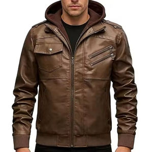 Top Quality Premium Cowhide Brown <b>Men</b> Leather Hoodie <b>Jacket</b> | Winter Warm <b>Fur</b> Lined <b>Jacket</b> with Zip Pockets | Wholesale OEM - Product Image 6