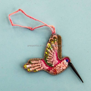 Crimson Soul Handmade Beaded <b>Red</b> Bird Embroidered Stainless Steel <b>Sequin</b> Crystal Rhinestone Hanging Ornament Home Christian - Product Image 2