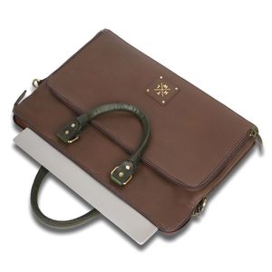 Maletín Clásico para Portátil de Lona Color Oliva, Bolso de Oficina Resistente con Asas de Cuero, Correa Cruzada y Gran Capacidad - Product Image 6