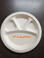 Assiette jetable moulée en pulpe de bagasse 4CP de 11 pouces, très demandée, écologique et compostable, pour les services alimentaires commerciaux et les fêtes