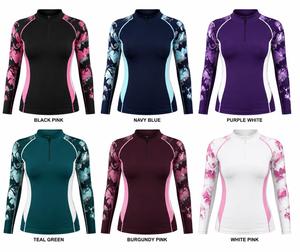 <b>Women's</b> Full Sleeve Rash Guard <b>Swim</b> Top Black Pink Floral Print Anti-UV Spandex Polyester Breathable Eco-Friendly Quick Dry - Product Image 6