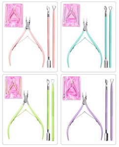 Stainless Steel Cuticle Nipper <b>Set</b> With Tweezers Portable Manicure <b>Tools</b> For Finger Nail Care In <b>Pink</b> Green Blue Purple - Product Image 1