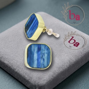 <b>Beads</b> Art Square Brass Cabinet Knob with Blue Resin Inlay Multi-Function Eco-Friendly Contemporary Design for Drawer <b>Door</b> Handle - Product Image 5