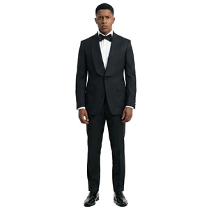 SHAGHAF <b>Men's</b> Gray Tuxedo Suit Single Breasted Notched Lapel <b>Black</b> Bow <b>Tie</b> British Style Formal Wear Adult Anti-Wrinkle 220g - Product Image 3