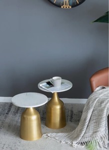 Coffee Corner Contemporary <b>Marble</b> Top Coffee <b>Table</b> With Brass Base Modern Living Room Furniture Decorative Accent <b>Table</b> - Product Image 6
