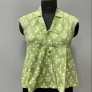 เสื้อผ้าฝ้ายทำมือสำหรับผู้หญิง สไตล์ญี่ปุ่น คอวี ลายดอกไม้ พิมพ์ลายบล็อก เป็นมิตรกับสิ่งแวดล้อม เหมาะสำหรับฤดูใบไม้ผลิและฤดูร้อน สวมใส่สบาย - Product Image 1