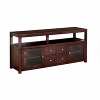 Meuble TV moderne en bois massif avec tiroirs et portes vitrées pour salon et bureau à domicile, couleur café Kona, 65 pouces et plus