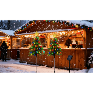 Set di 2 Luci Solari per Albero di Natale da Esterno, 95 cm, 100 LED, 4 Colori, 8 Modalità, Impermeabili IP44, per Decorazione Casa e Vialetti, a Batteria - Product Image 4