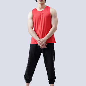 Camiseta sin Mangas Casual Roja para Hombre, Cuello Redondo, Color Sólido, Transpirable, de Secado Rápido, Ajuste Deportivo, Material de Algodón/Spandex - Product Image 6