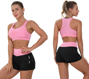Women's Pink <b>Black</b> Contrast Color Blocking Yoga Sport Set Hoodie Tank Top Shorts <b>Leggings</b> Breathable Mid Waist Quick Dry 180g - Product Image 3
