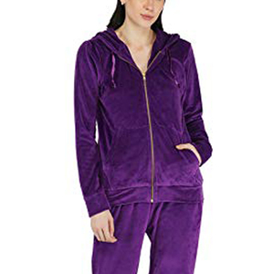 Women Purple <b>Velour</b> Tracksuit Hooded Full Zip <b>Sweatshirt</b> With Side Pockets Casual Autumn Wear - Product Image 5