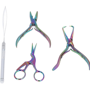 Kit de herramientas ecológicas de acero inoxidable Rainbow para extensiones de cabello: Alicates profesionales de mandíbula plana, peine de cola de rata y herramienta de seccionamiento - Product Image 4