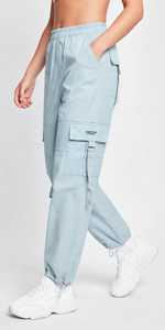 กางเกงคาร์โก้ผู้หญิงสีฟ้าอ่อนของ Oneten Apparel ทรงปกติ เอวยางยืด ทรงจ็อกเกอร์ ด้านหน้าเรียบ ระบายอากาศได้ดี ผ้าฝ้าย 100% - Product Image 1
