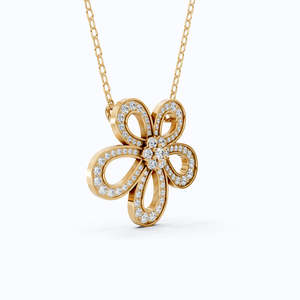 Pendentif Fleur en Diamant de Laboratoire Or Jaune 14K Plaqué Rhodium Taille Ronde Brillante Certifié IGI Cadeau de Luxe pour Fiançailles et Mariage - Product Image 3